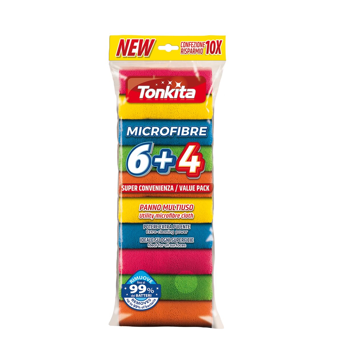 Tonkita | 6 + 4 Colourful Multipurpose Microfibre Cloths 30 x 30 cm Microfibre with Extra Cleaning Power Ideal on Any Surface Multipurpose Cleaning Cloths 10 Wipes