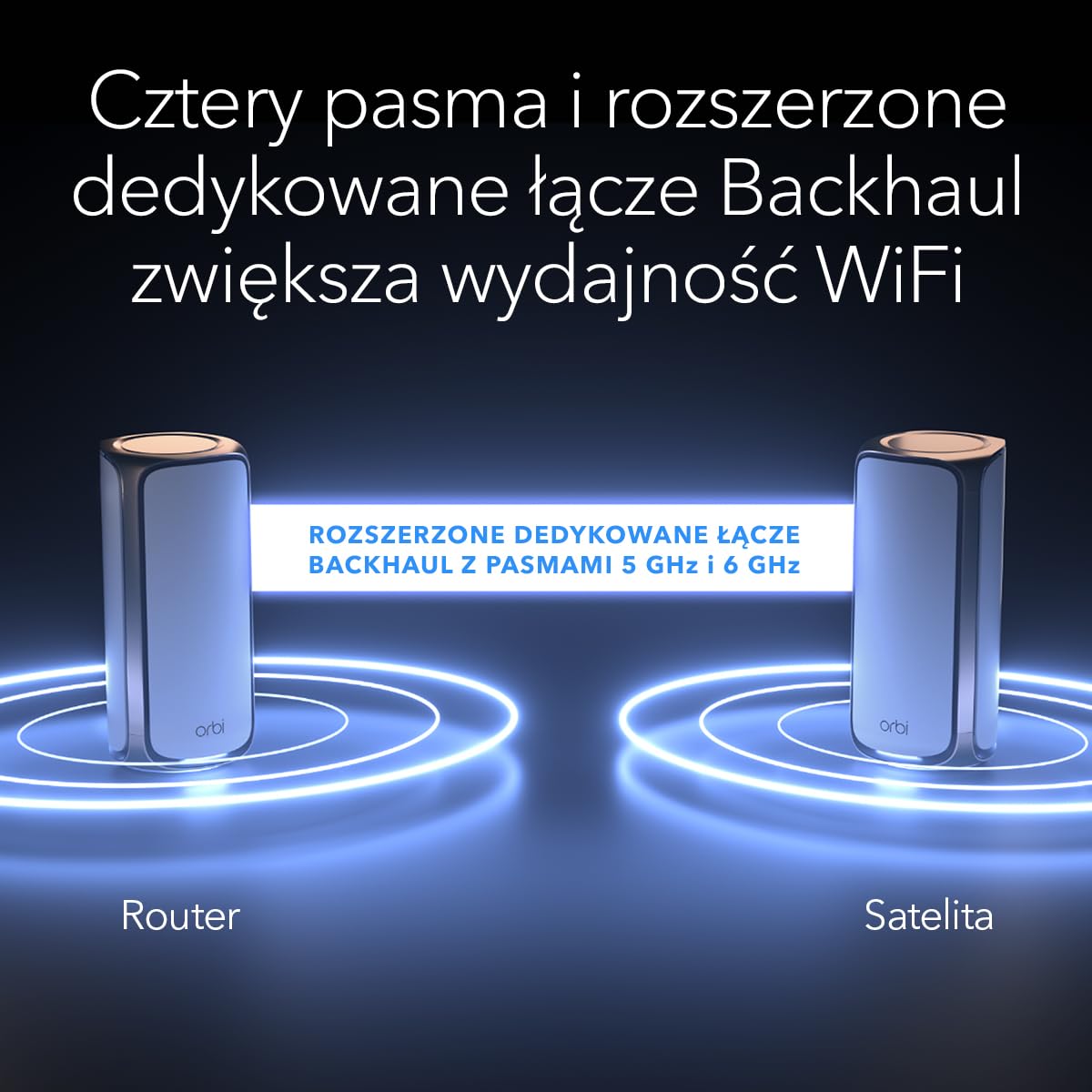 NETGEAR Orbi 970 Czteropasmowy system sieci mesh WiFi 7 czarny (RBE972SB) — router + 1 wzmacniacz satelitarny, funkcje zabezpieczeń, do 27 Gb/s, 440 m2 zasięgu, 200 urządzeń, port internetowy 10 Gb/s