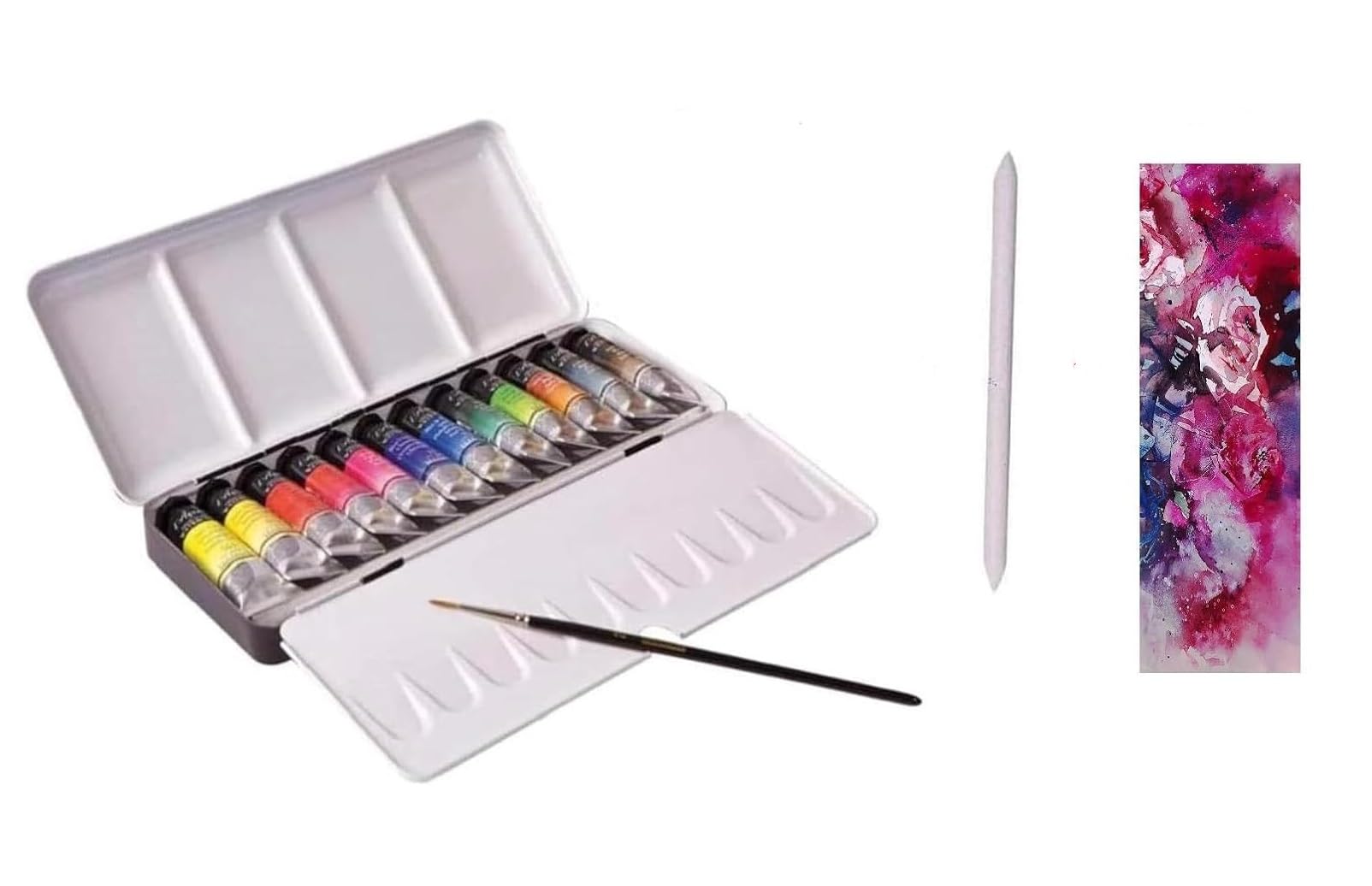 Sennelier Water Color Extra-Fines, 12 tubek po 10 ml, metalowe pudełko, ze szczotką i smugą