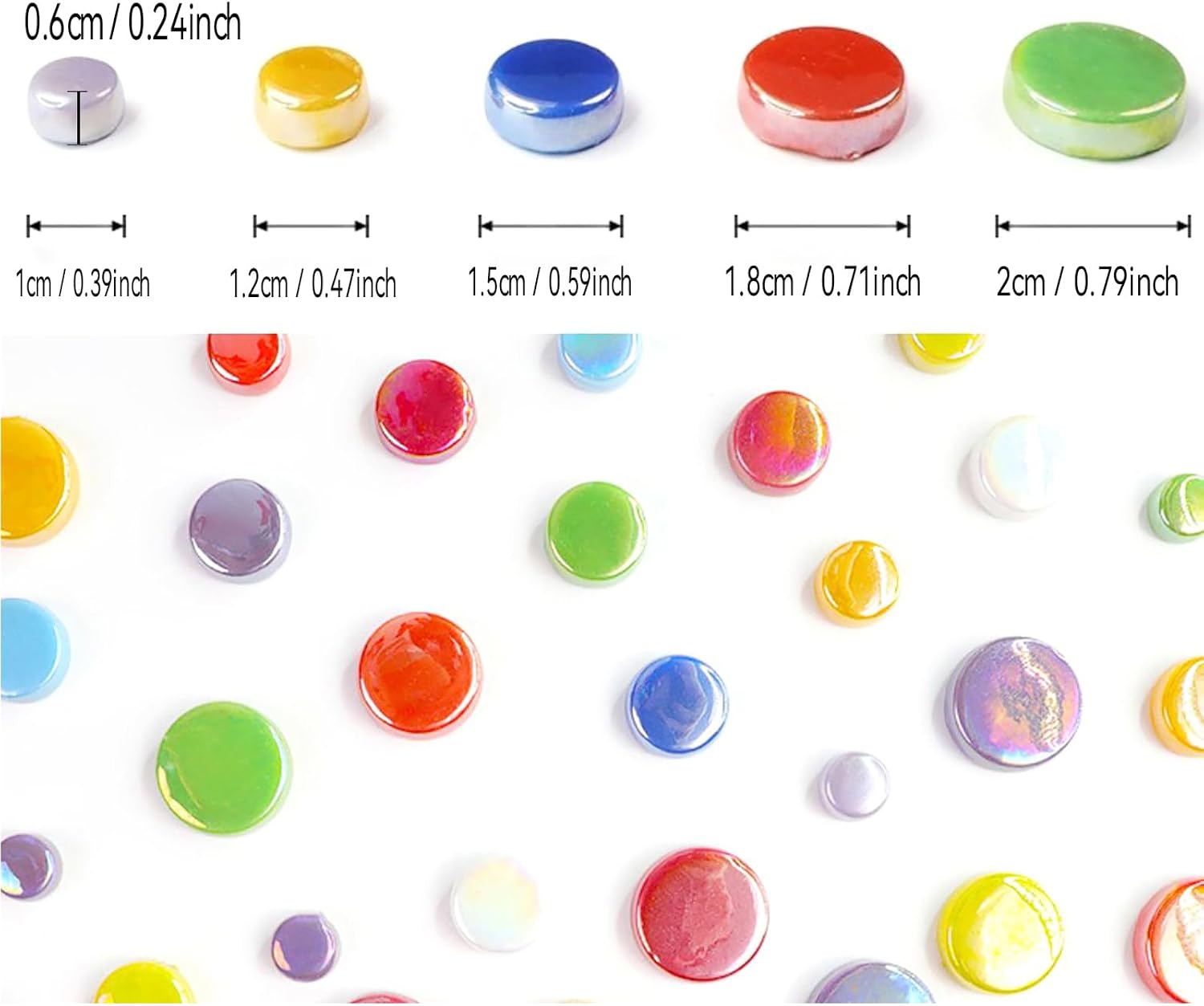 200g Round Iridescent Glass Mosaic Tiles, Bulk Mosaic Tiles for DIY Crafts, Flower Pots, Vases, Mugs, Garden Decoration,Orange-Red Mix