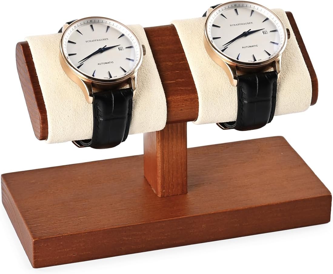 Solid Wood Watch Display Stand T-bar Microfiber Watch Stand Jewelry Holder For Men And Women Stand Organizer For Wristwatch/Bracelet/Storage Display Rack (Cream White)
