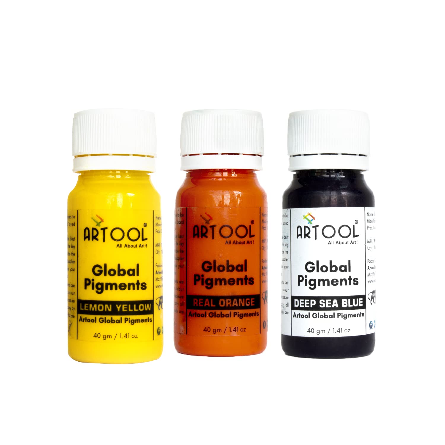 ARTOOL PGC6 Lemon Yellow, Real Orange, Deep Sea Blue Resin Pigment Multipurpose Liquid Color for Resin Art, (Set of 3, 1.41 oz Each) Total 4.23 Oz