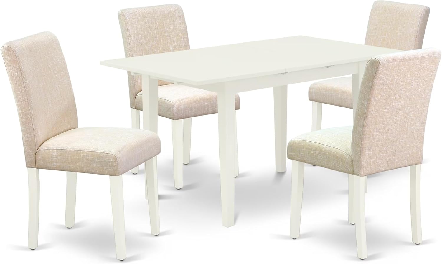 East West Furniture NOAB5-LWH-02 5 Piece Dining Room Table Set Includes a Rectangle Butterfly Leaf Kitchen Table and 4 Light Beige Linen Fabric Upholstered Chairs, 32x54 Inch, Linen White