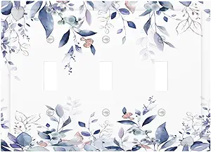 Decorative Switch Plate Covers Rustic Ink Blue Eucalyptus Leaves Sage leaf 3 Gang Light Switch Cover Plate Triple Toggle Wall Plate Light Switch Covers for Bedroom Home Decor