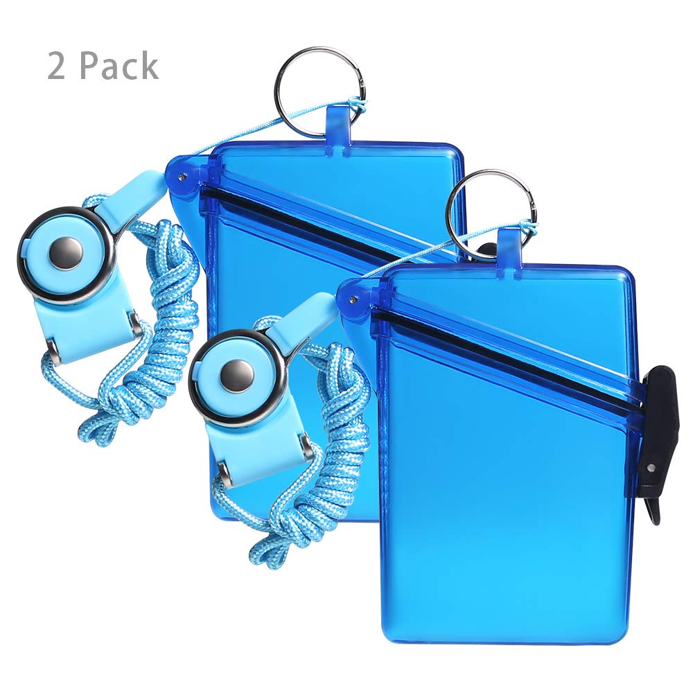 CEYDEY 2 Pack Sport Waterproof ID Card Badge Holder Case with Lanyard Cover Multiple Credit Cards, Registration, ins Card Heavy Duty Durable Locker Dry Box (Clear Blue)
