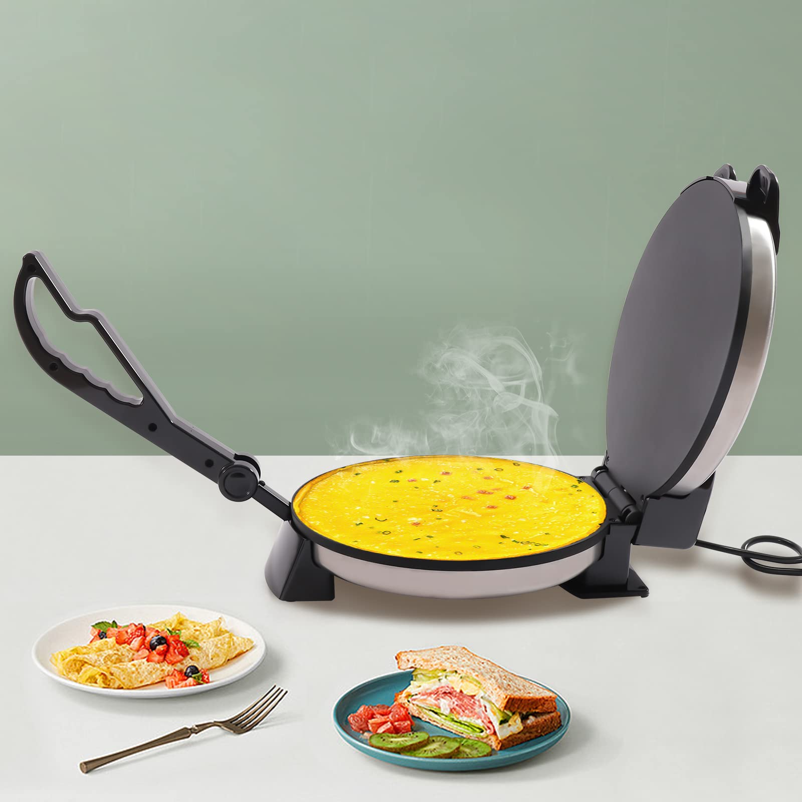 10 Zoll 1800 W Roti Maker, Tortilla Presse, Chapati Maker, Doppelseitige Heizung, Einstellbare Temperatur, Antihaft-Backplatte, Omelette maker, für Omeletts, Pizza, Tacos, Quesadillas, 220 V, 200℃