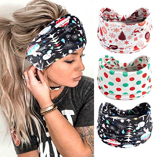 Ainuno Womens Christmas Headbands Red Green Polka Dots Party Xmas Head Bands Workout Thick Party Bandana Winter Fashion Yoga Head Bands Hair Knotted Elastic Stretch Headwear Pack Of 3 #TOP25