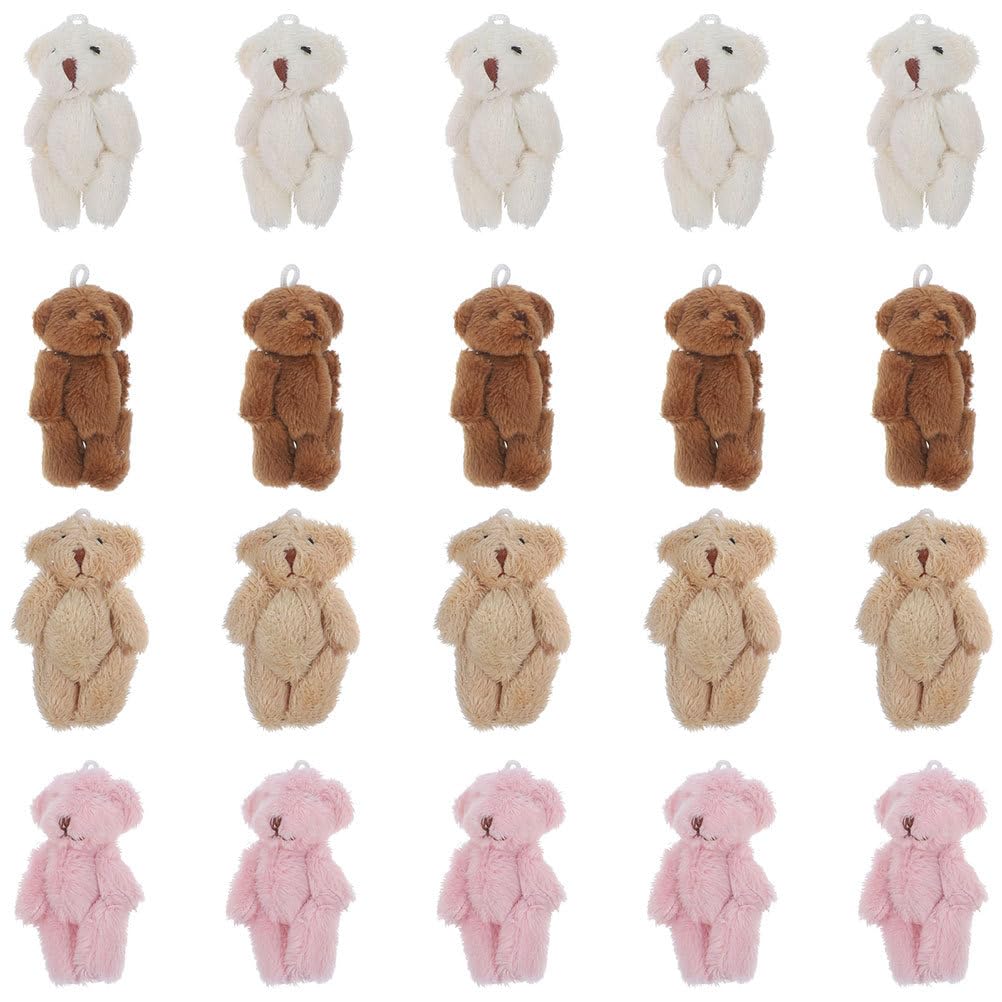 HANABASS 20Pcs Mini Stuffed Bears Dolls Soft Tiny Plush Animals for Baby Shower Decorations Birthday Party Favors and Keychain Accessories