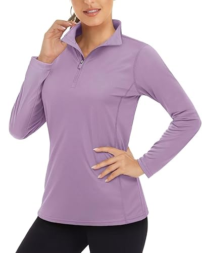 Boladeci Women's UPF 50+ Sun Shirts 1/4 Zip Lightweight Long Sleeve Summer Tops UV Protection Quick Dry Golf Shirts - X-Large - Gray Purple