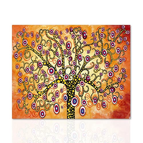 Declea Home Decor Impression sur toile Motif ethnique Image ethnique prête à accrocher avec cadre en bois fabriqué à la main, multicolore