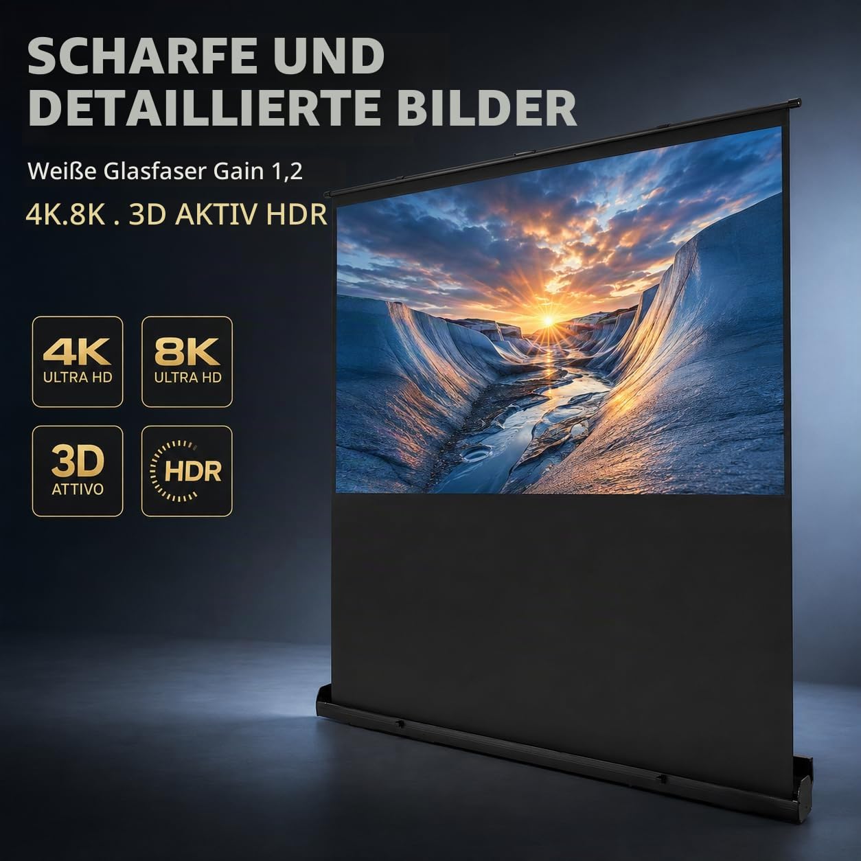 Freistehende Bodenhochziehbare Leinwand, 80 Zoll HD-Projektionsleinwand, Mattweiß, Bereich Projektor-3D für Zuhause, Schule (16:9, 170x100cm)