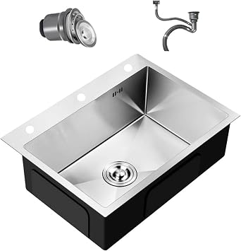 Kitchen Sink, Stainless Steel, Large Capacity, Simple Sink, Quiet Treatment, Condensation Prevention, Rust Proof, Easy Installation, Commercial Use, Home Use, Includes Draining Basket