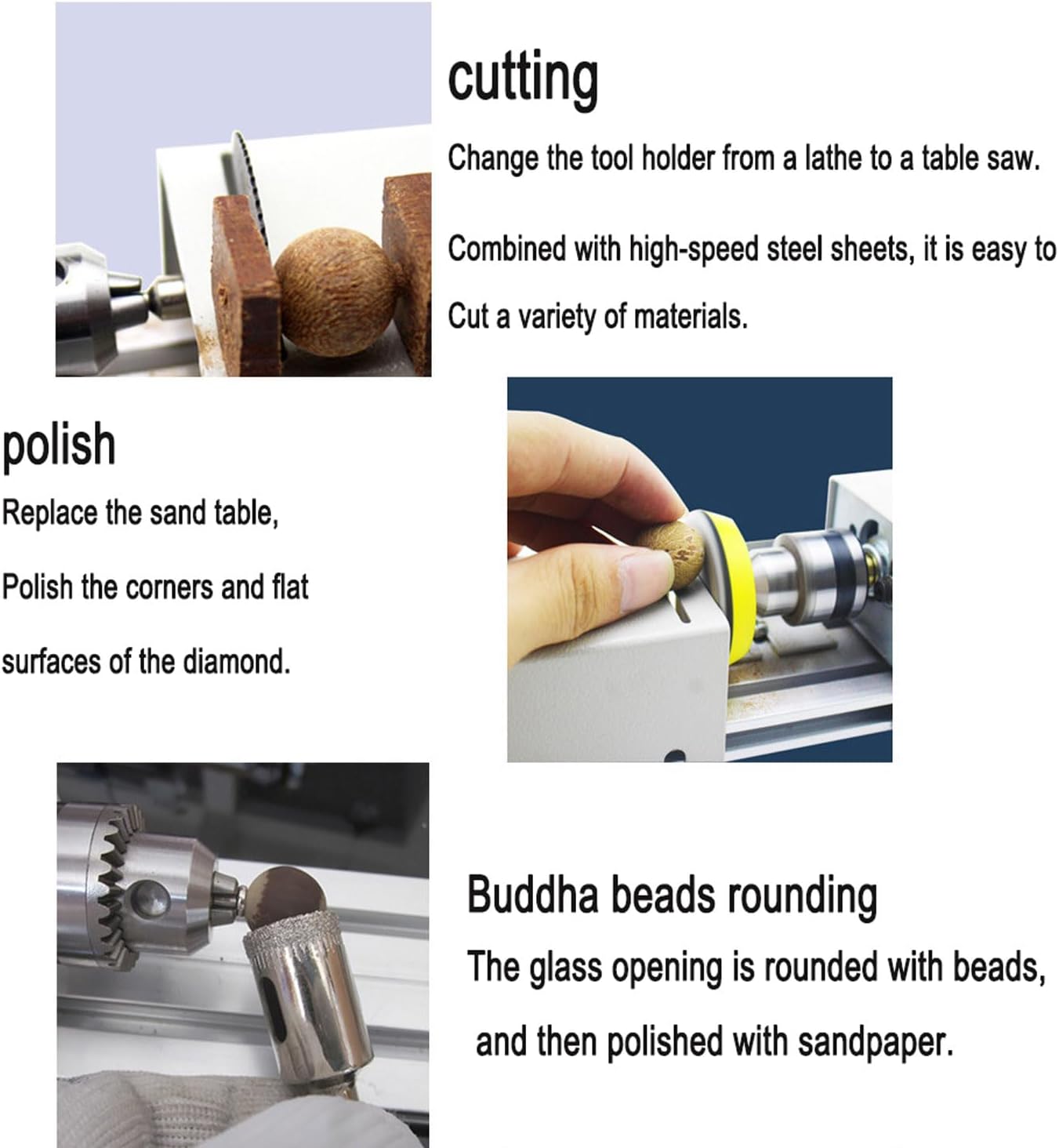JOSBY Mini Lathe Beads Polisher Machine, Multifunction Metal Small Lathe, Buddha Pearl Polisher Kit, for DIY Wood Model Making, Drilling, Carving, Grinding Wood and Stone