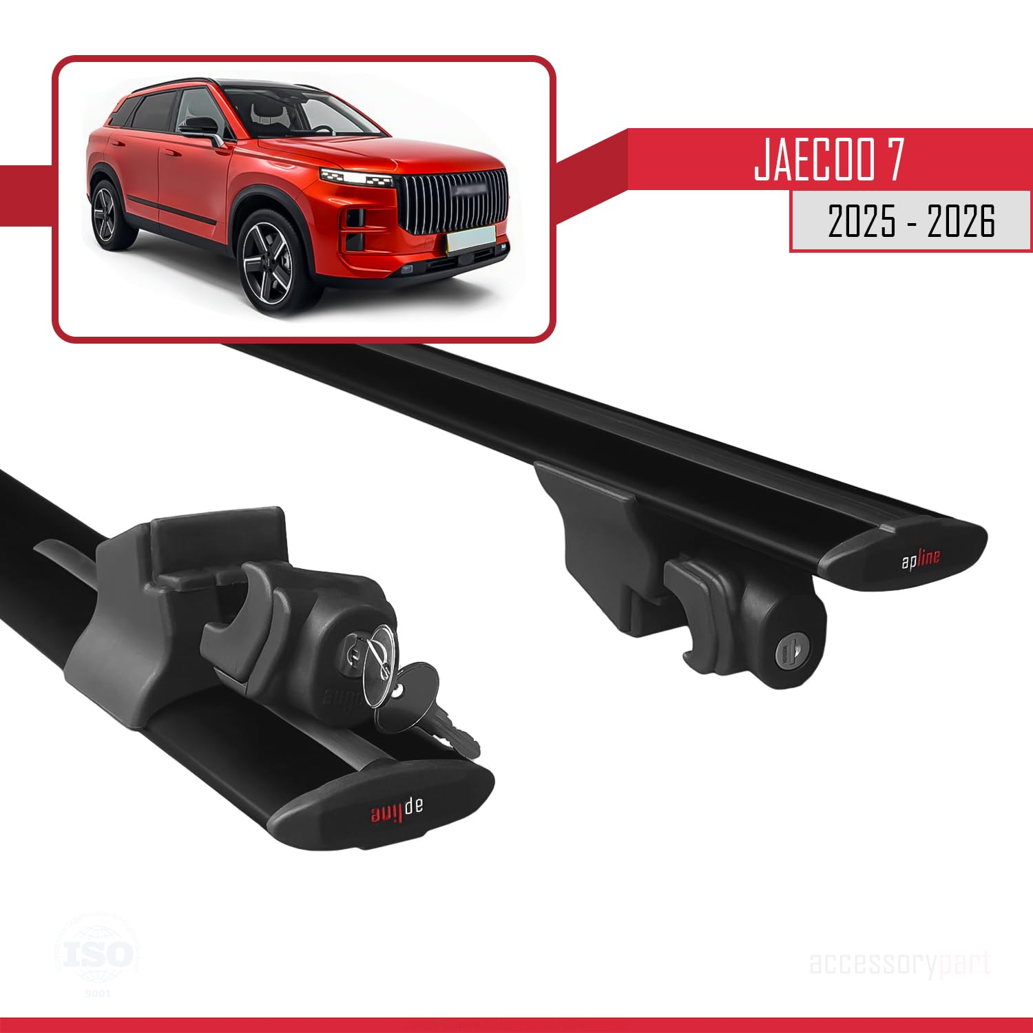 Compatible con JAECOO 7 (T1EJ) 2025-2026 Modelo Hook Barra de Techo Auto Portaequipajes Barras Transversales Negro Aluminio 2 Barras