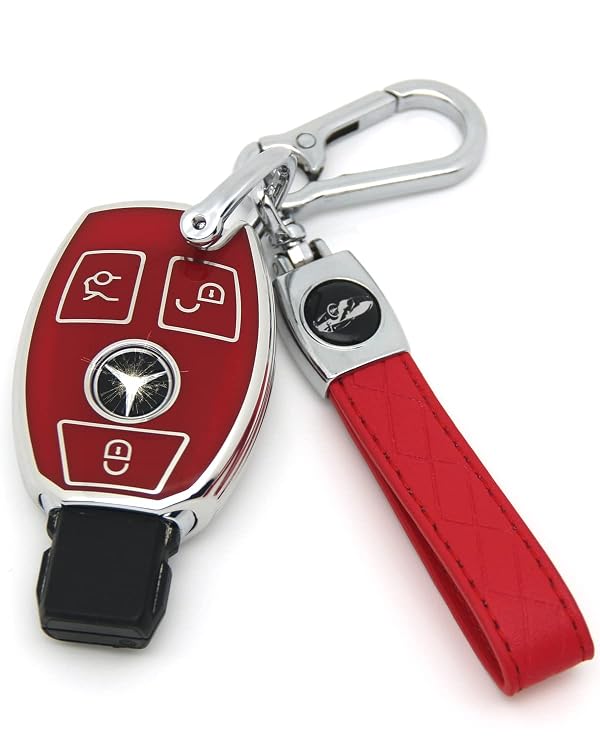 HAOYOUMEI Suitable For Mercedes Benz keys.Advanced soft TPU key Cover is compatible with CLS CLK AMG CLK GLC GLE GLS ML SL SLK A C E R S G Smart Remote Key (Type A red Key Case + key chain set) by HAOYOUMEI - Used condition - US$12.55