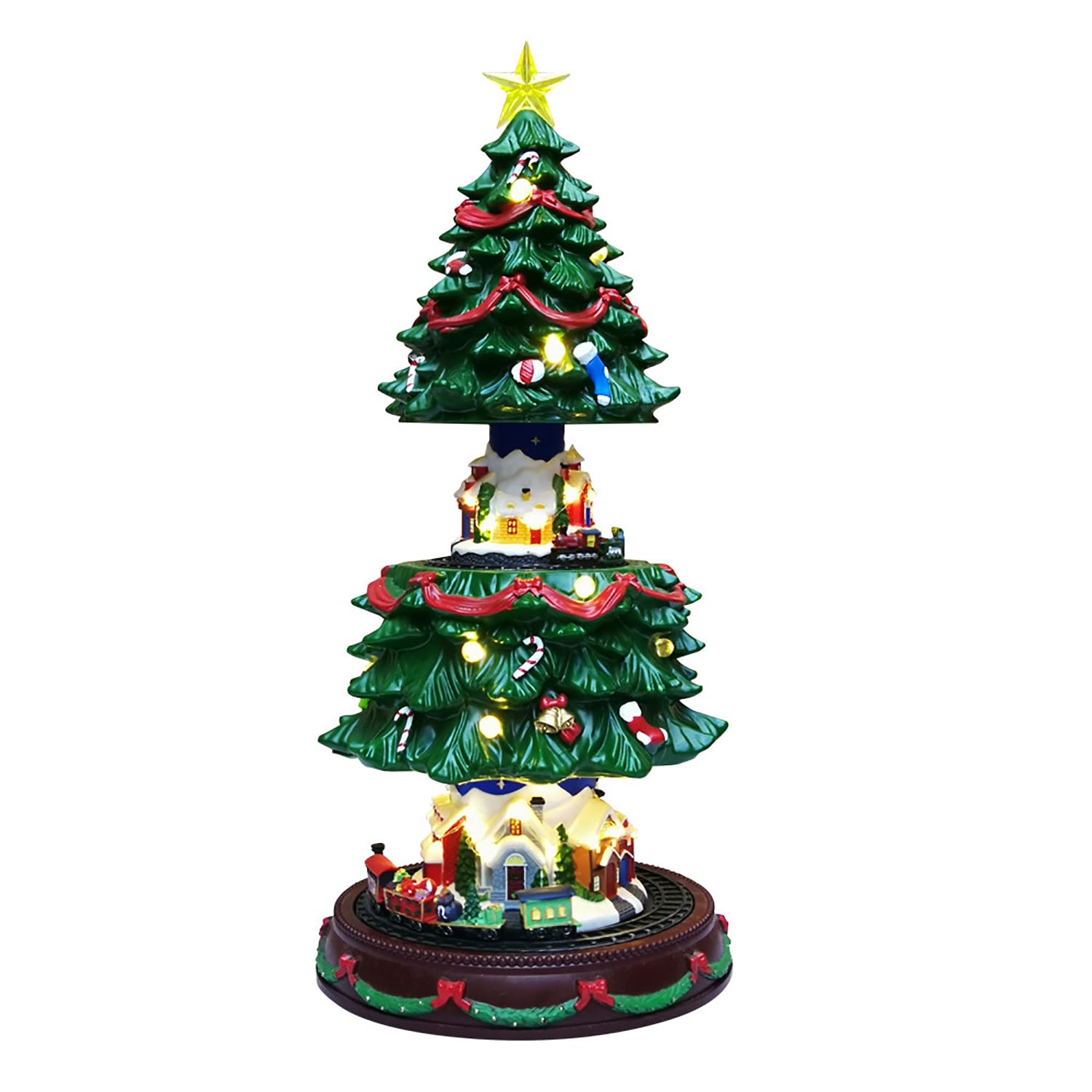 Árbol De Navidad Musical Iluminado De 49 Cm De Altura, Escena De Pueblo, Árbol De Navidad Que Sube Y Baja, Escena De Tren Giratorio, Caja De Música, Decoración Festiva, Añade Encanto Al Ambiente