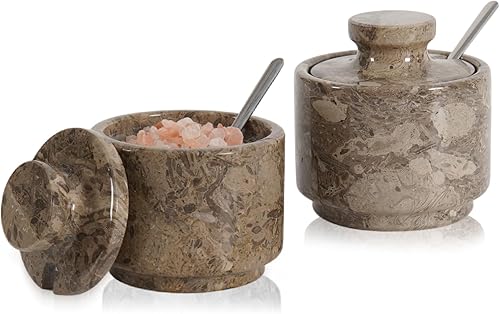 Miniatura 8 de MARBLOUS KRAFTS Salero de mármol 3" de piedra Verona, ideal para regalos de Navidad, juego de 2 contenedores de almacenamiento de café para encimera