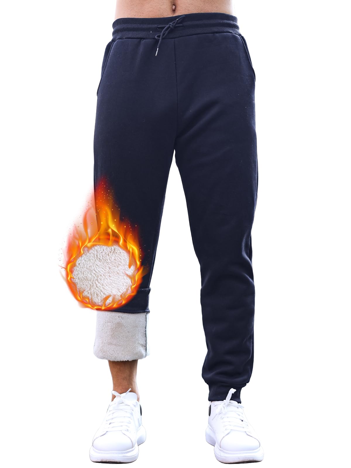 Tolaler Jogginghose Herren Warm, Gepolsterte Warme und Bequeme Jogginghose Freizeithose Herren Verstellbare Kuschelhose Herren mit Kordelzug und Taschen