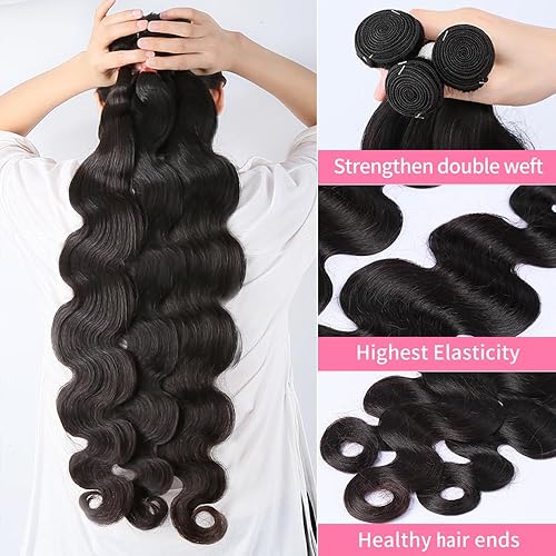 Miniatura 2 de Extensiones de cabello humano ondulado de 18, 20, 22, 24 pulgadas, cabello humano virgen brasileño, color negro natural, 4 paquetes de cabello humano
