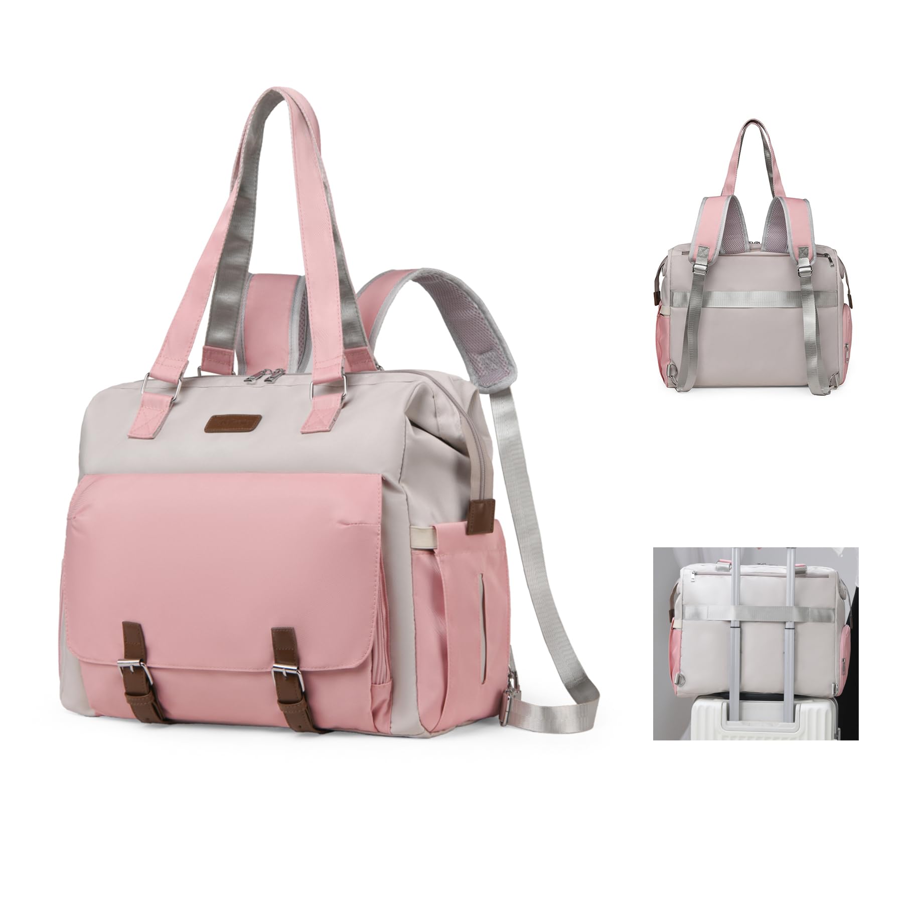 Baby Wickeltasche Rucksack Handtasche mit wasserdicher Wickelunterlage,Verstellbare Schultergurt multifunktionale Umhängetasche Reisetasche für Unterwegs(T3039-Pink)