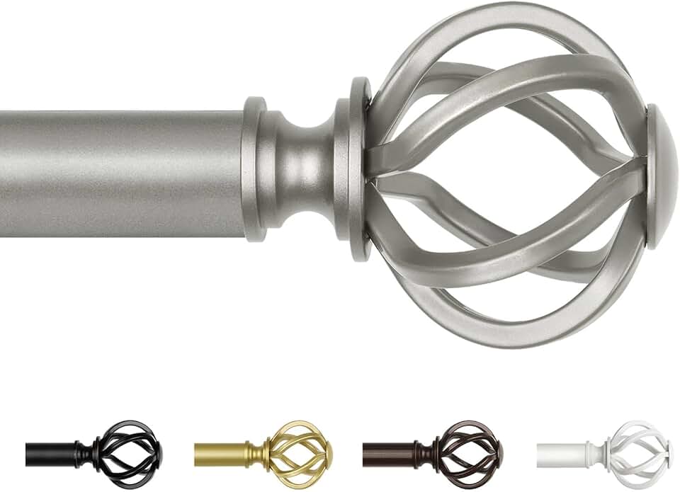 Antique Silver Curtain Rod 32 to 58 Inch (2.6-4.8 ft), USFOOK 7/8 Curtain Rods for Windows 20 to 54 Inch, Telescoping Splicing Drapery Rods with Twisted Cage Finials Global Recycled Standard