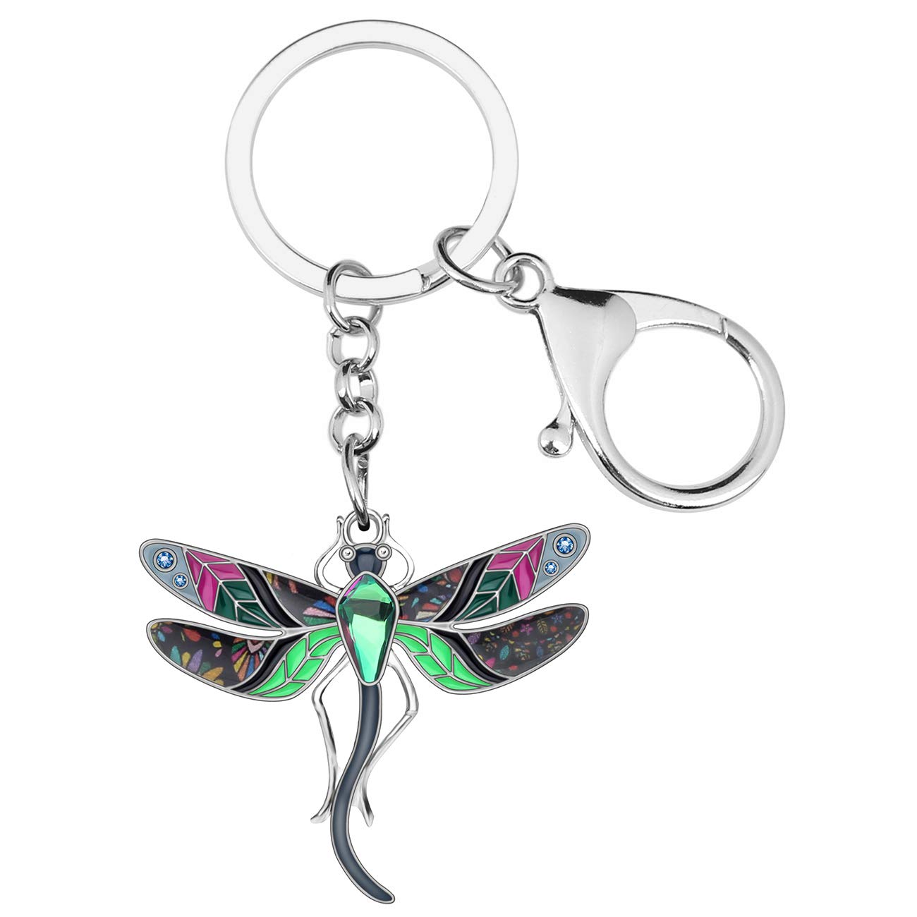 NEWEI Enamel Dragonfly Keychain Keyrings for Women Girls Purse Bag Charms (Black)