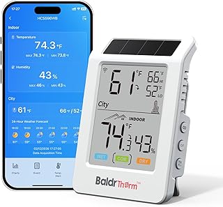 WiFi Thermometer Hygrometer with Freezing Alert, Solar Boost Wireless Indoor Outdoor Temperature Humidity Monitor, 3.9" Large Screen, App Alerts for Greenhouse, Pipe Protection, Cellar & Baby Room