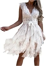 Women Formal Sexy Deep V-Neck Lace Backless Layered Mesh Wedding Guest Dress Party Club Beach Mini Midi Dresses