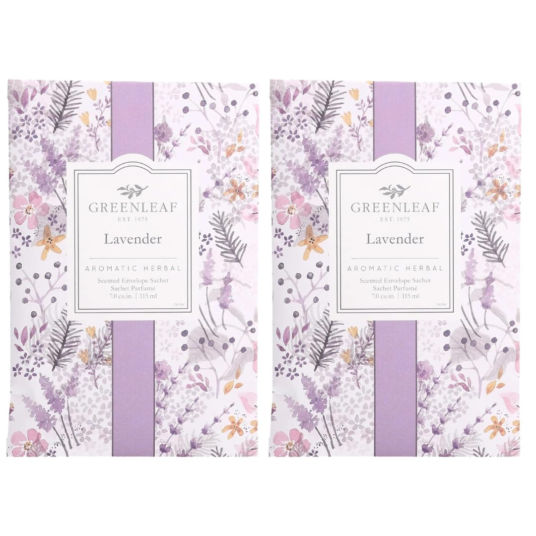 Greenleaf 2 pack of LAVENDER - Floral Scented Sachet Bag - Drawer Fragrance Wardrobe Air Room Freshener for Living Room Bedroom Bathroom Laundry Basket or Car