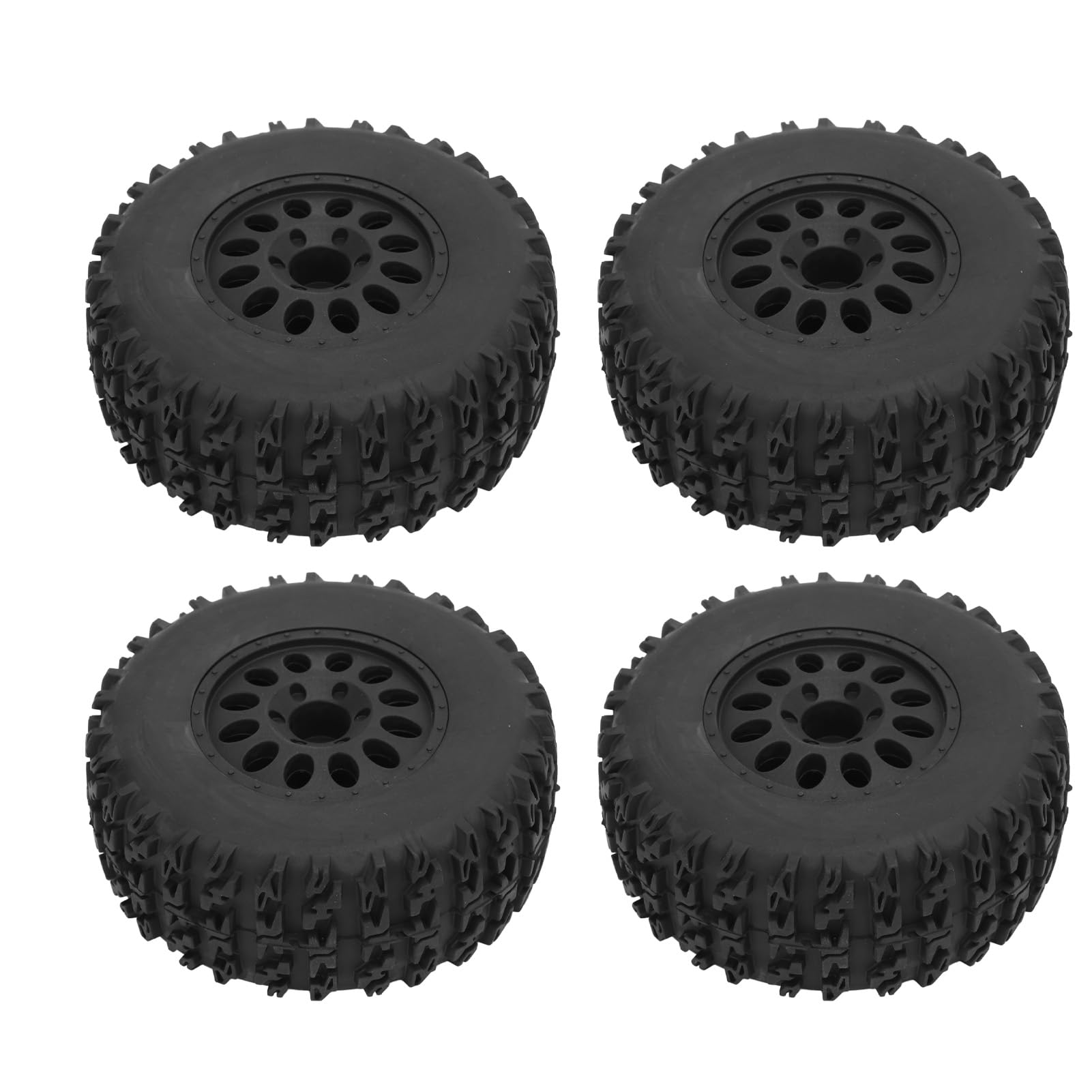 Srliya Roues de Camion RC 110 Mm 4 Pièces Roues 1/10 RC 110 Mm de Diamètre 45 Mm de Largeur Connecteur 12 Mm en Caoutchouc Plastique RC Roues de Camions de Parcours