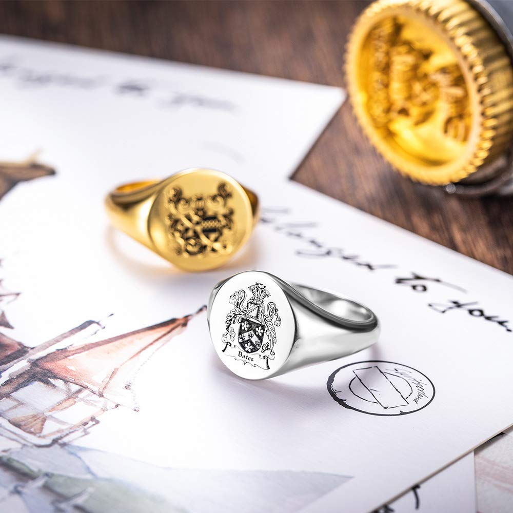 Anillo personalizado con el escudo de armas de la escuela o el escudo familiar para hombres y mujeres, plata de ley 925, imagen, texto y nombre personalizados, anillos de meñique para padres graduados