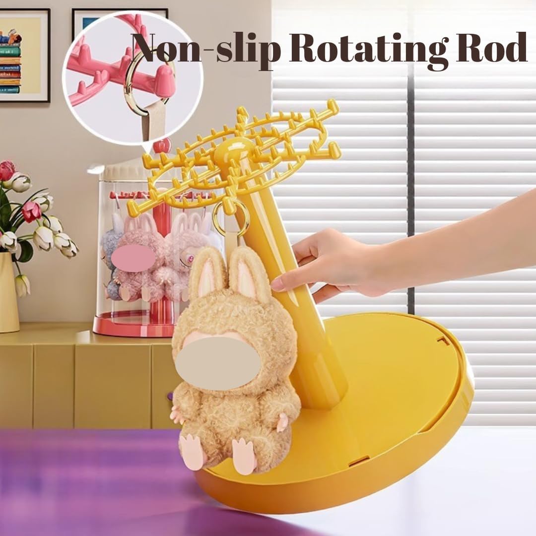 Rotating Display Case for Labubu, Clear Dustproof Organizer Box, Transparent Storage Stand for Plush Toys, Collectibles & Mini Figures, Decorative Display Shelf for Desktop or Shelf Use (Yellow)