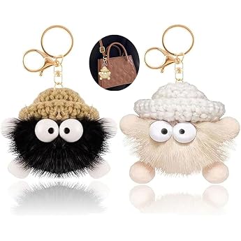 YANGWEN Pack of 2 Plush Key Chains Pompoms Key Ring Key Ring Personalised for Lanyard Backpack Key Ring Decorating Gift