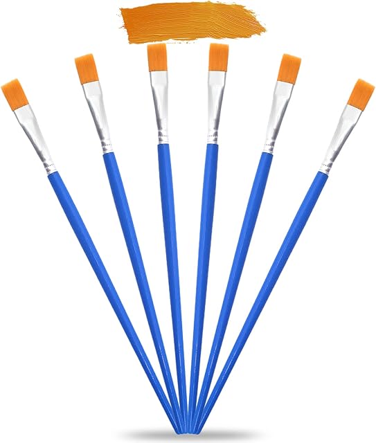 Paint Brush Set, 6Pcs Paint Brushes Flat Tip Nylon Hair Artist Paint Brushes for Acrylic, Watercolour and Oil Painting, Gifts for Artists, Art Supplies Long Handle Paint Brush 17.5 x 0.8 cm(Blue)