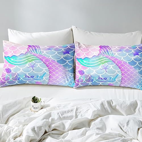 Miniatura 5 de Juego de funda de edredón con escamas de pescado, juego de ropa de cama de escamas de sirena de sirena, 3 piezas para niños y niñas, funda de
