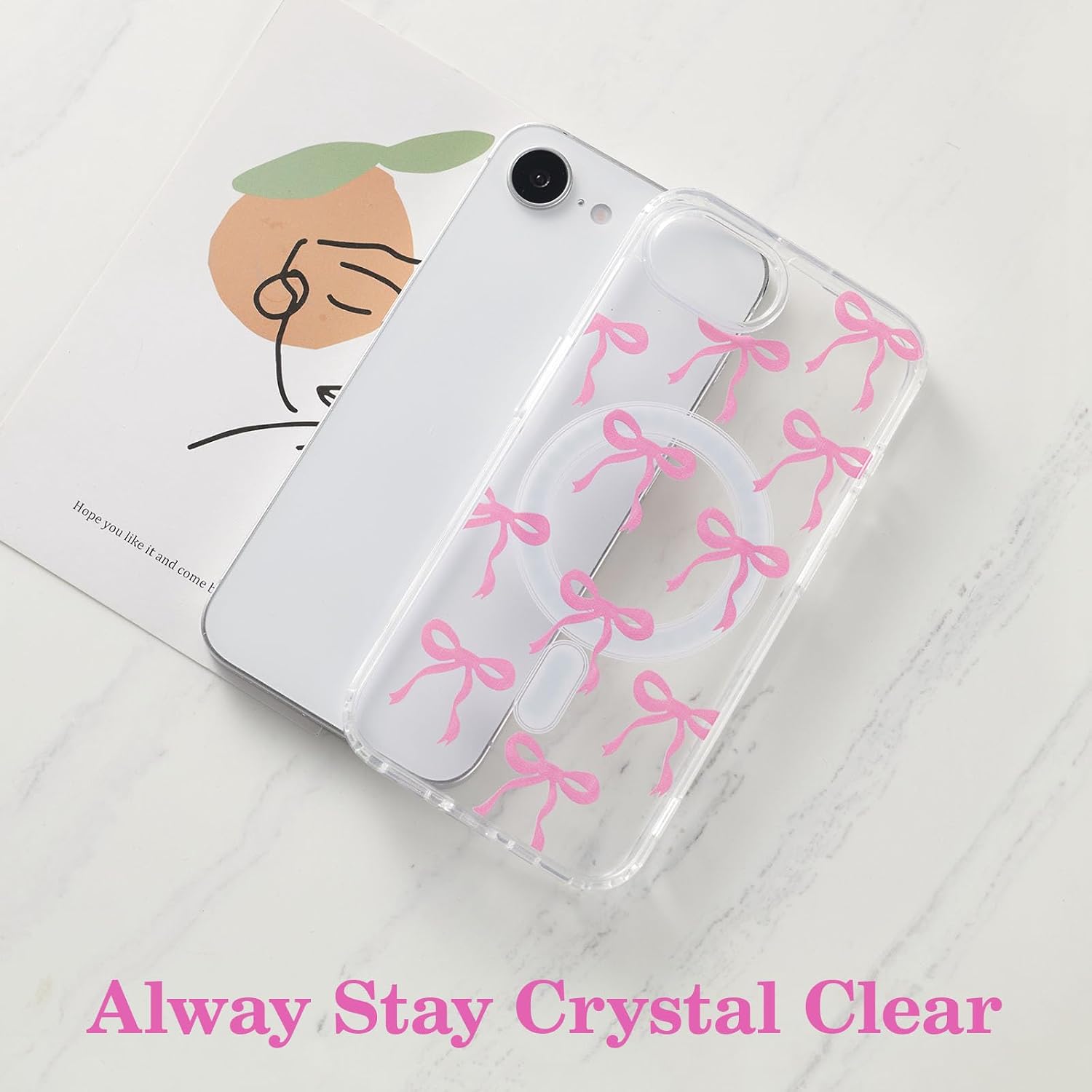 UEEBAI Magnetic for iPhone 17e/iPhone16e Case, Bow Case Compatible with MagSafe, Wireless Slim Clear Ribbon Aesthetic Phone Cover Anti-Yellowing Shockproof Protective Cover for Women Girl - Pink