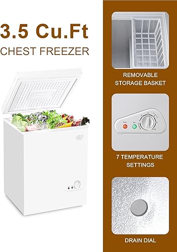 Miniatura 6 de KRIB BLING Congelador de pecho compacto de 3.5 pies cúbicos con control de temperatura de 7 engranajes superiores, puerta abierta y cesta de