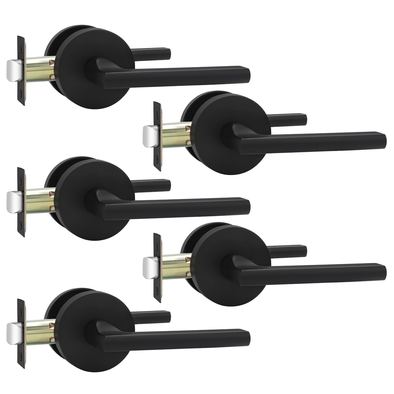 Goldenwarm Black Closet Door Handles Interior, Matte Black Passage Interior Door Handles, Heavy Duty Zinc Alloy Indoor Door Levers for Closets and