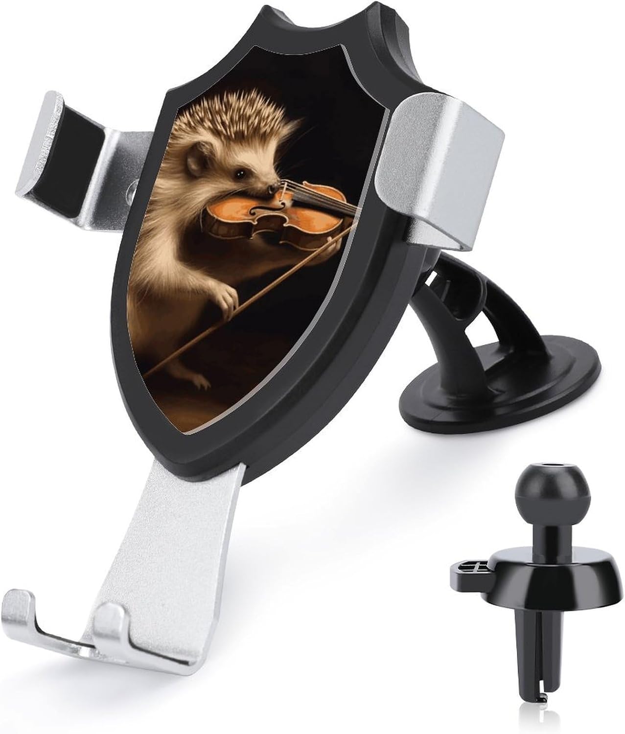 Shockproof Car Phone Holder Suction Cup & Metal Hook Universal Accessories Animal Hedgehog Music Violin Cell Phone Car Mount for Dashboard Windshield Air Vent Hands Free Cradle Stand for Smartphones