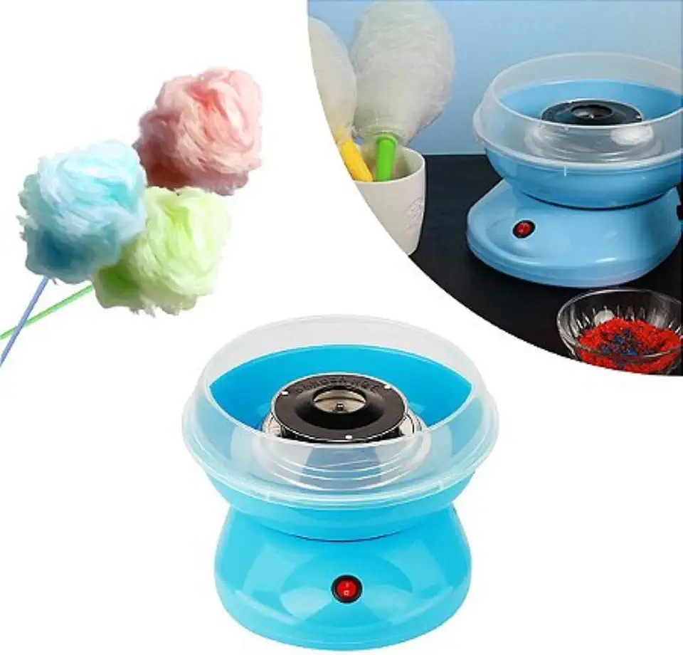 Mini Maquina de Fazer Algodao Doce Máquina Algodão Portátil Elétrica para Criança (Azul)