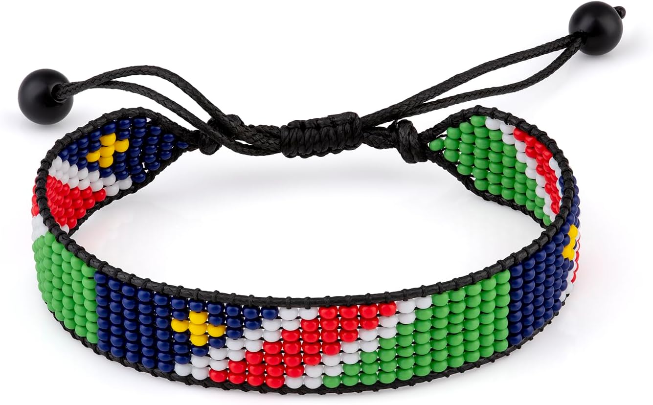 Namibia Flag Beaded Bracelet, Adjustable, Boho Style Rope Bracelet for Women, Men