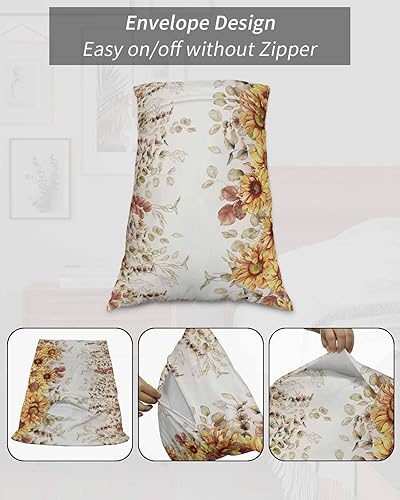 Miniatura 7 de Fundas de almohada de eucalipto y girasol, tamaño Queen, 2 paquetes de fundas de almohada suaves para sofá, sofá, funda de cojín lumbar de cuerpo