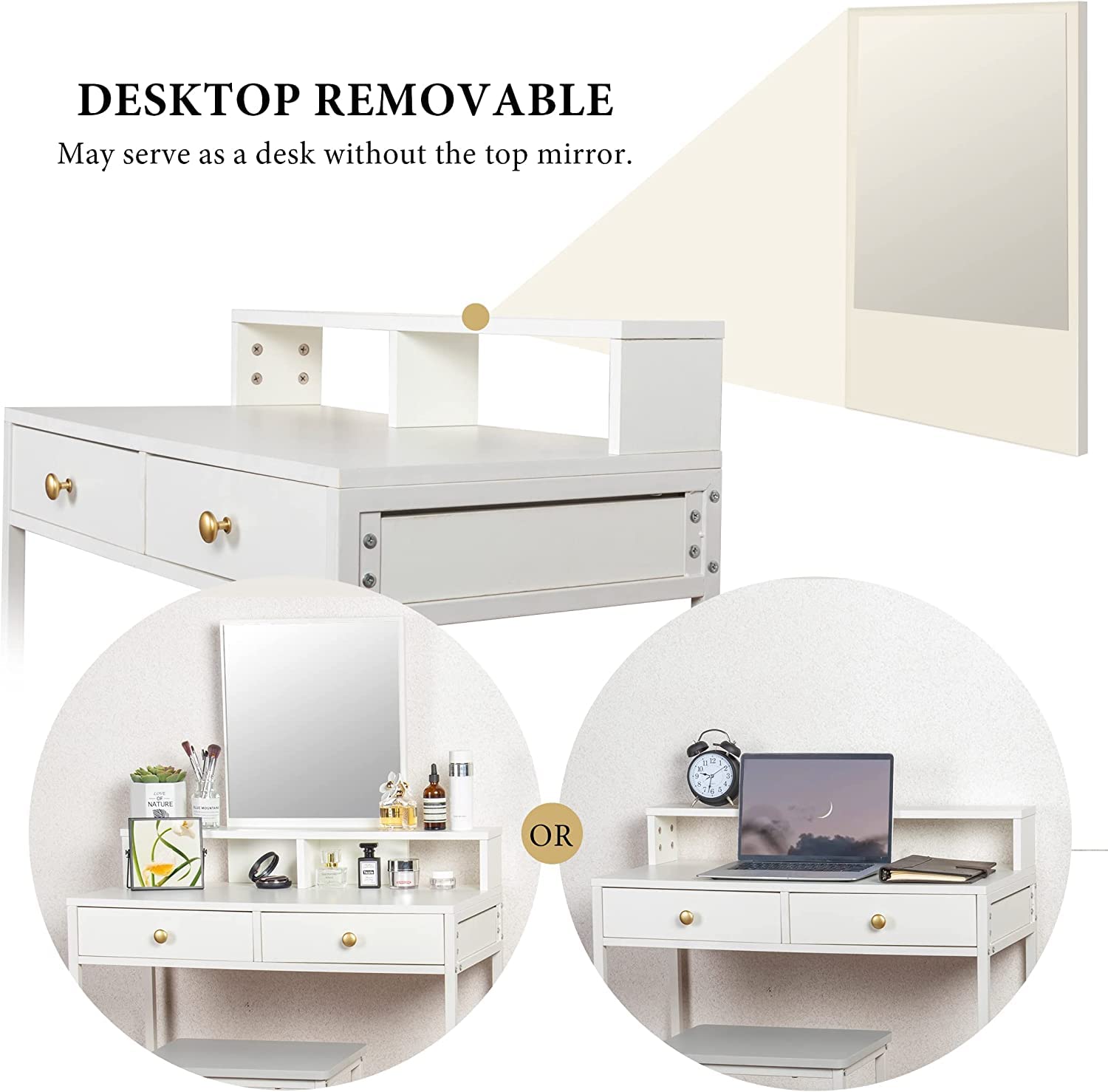 LAVIEVERT Vanity Set with Detachable Mirror, Makeup Vanity Dressing