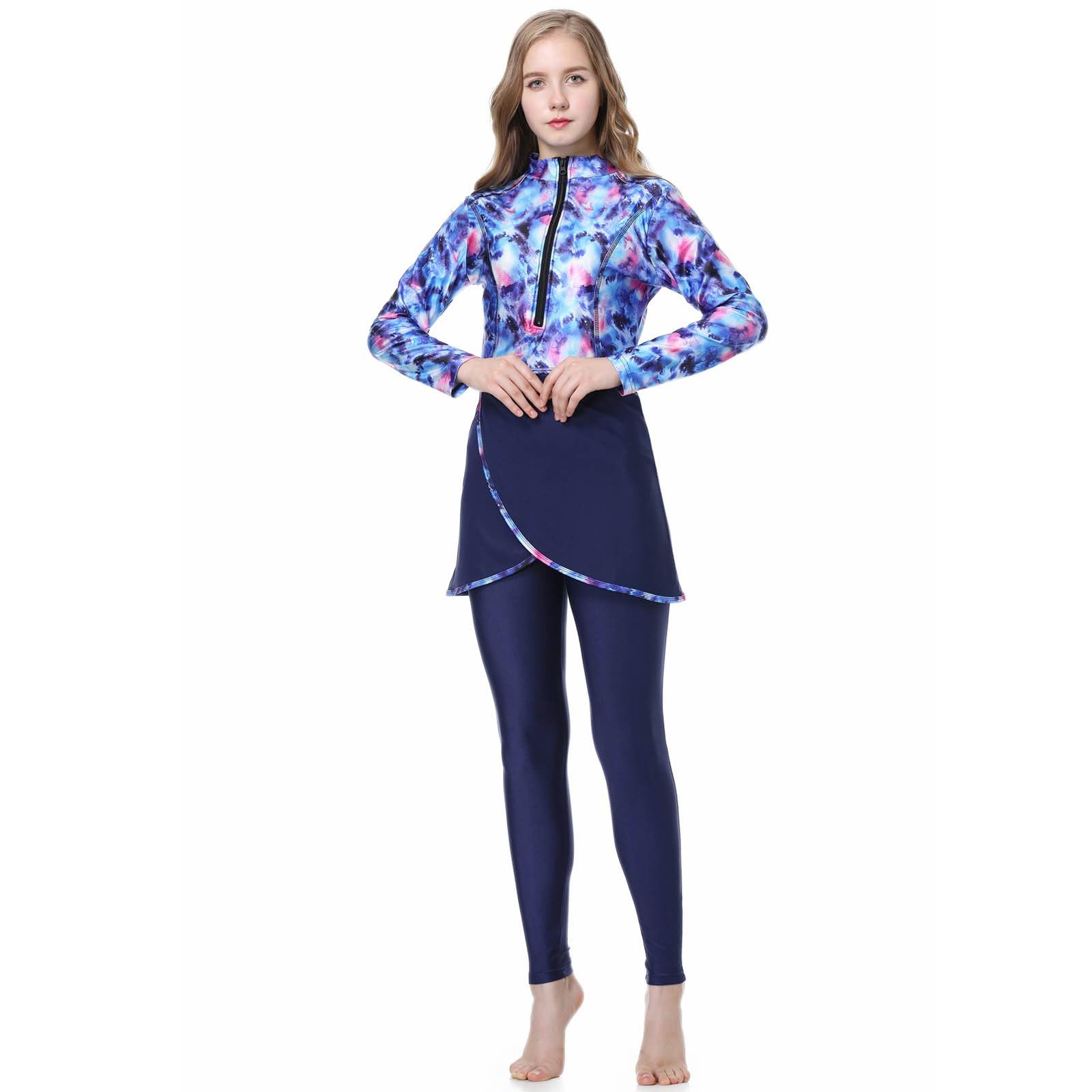 Generisch Conjunto de traje de baño para mujer, camiseta de manga larga y pantalón con gorro de natación de cobertura completa, ropa de playa para nadar al aire libre, surf, buceo, actividades de