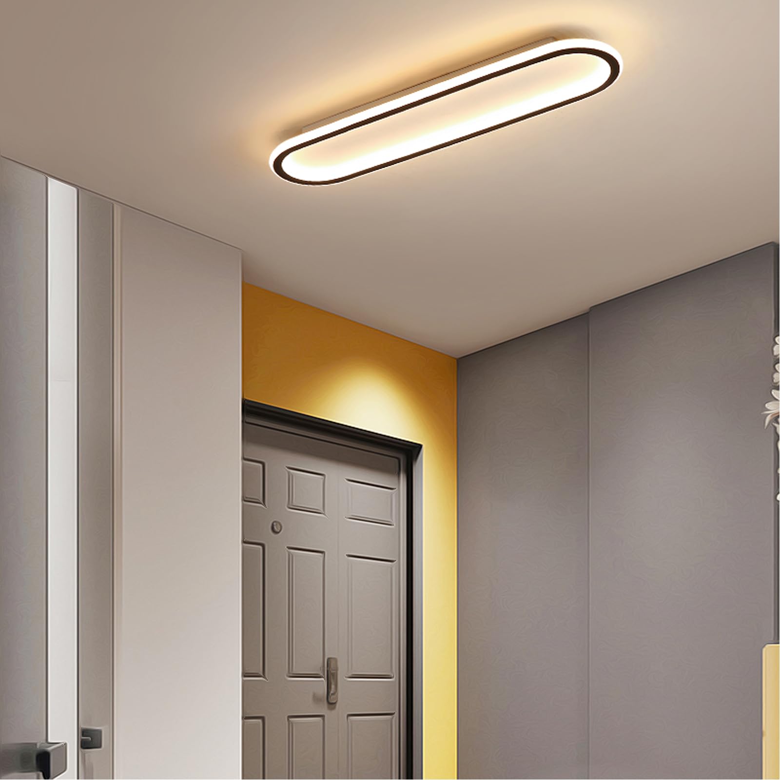 Lámpara de techo LED regulable con Mando Distancia 2700-6500K Moderna Plafon Luces Techo Largas Espectro Completo pantalla de acrílico Para Dormitorio Cocina Armario Pasillo (Oro,80CM)