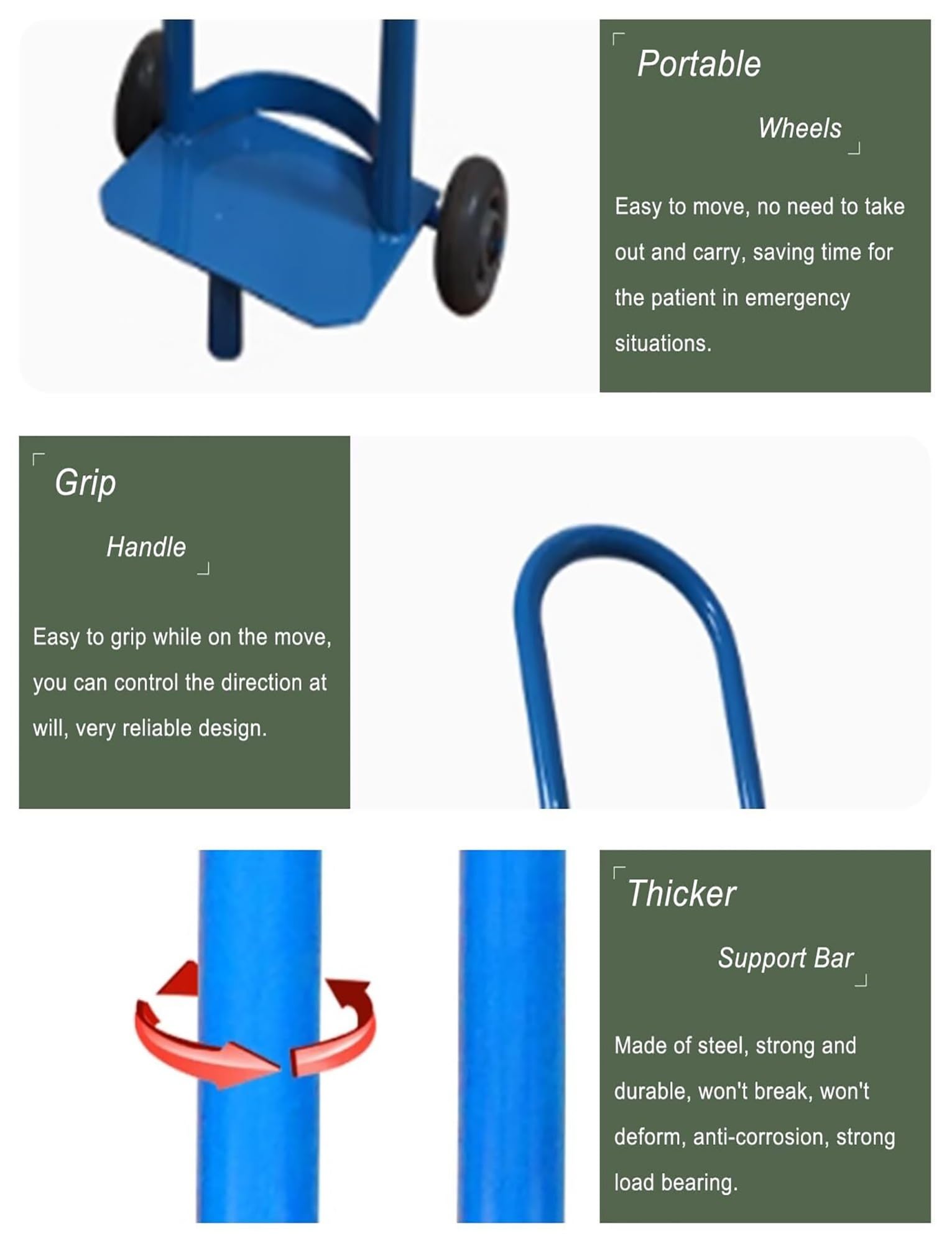 Genérico Carrito de Acero Ligero para Cilindros de Gas, Soporte para Tanques de oxígeno y CO2 para hospitales, talleres y Laboratorios. Estante Organizador Duradero con Capacidad de 95 cm.