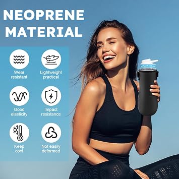 2 Pcs Water Bottle Sleeve, Compatible with 22oz Cirkul Water Bottle, Fits Plastic and Stainless Steel Bottles, Neoprene Insulated Water Bottle Cover for Retaining Temperature(Color:Black)