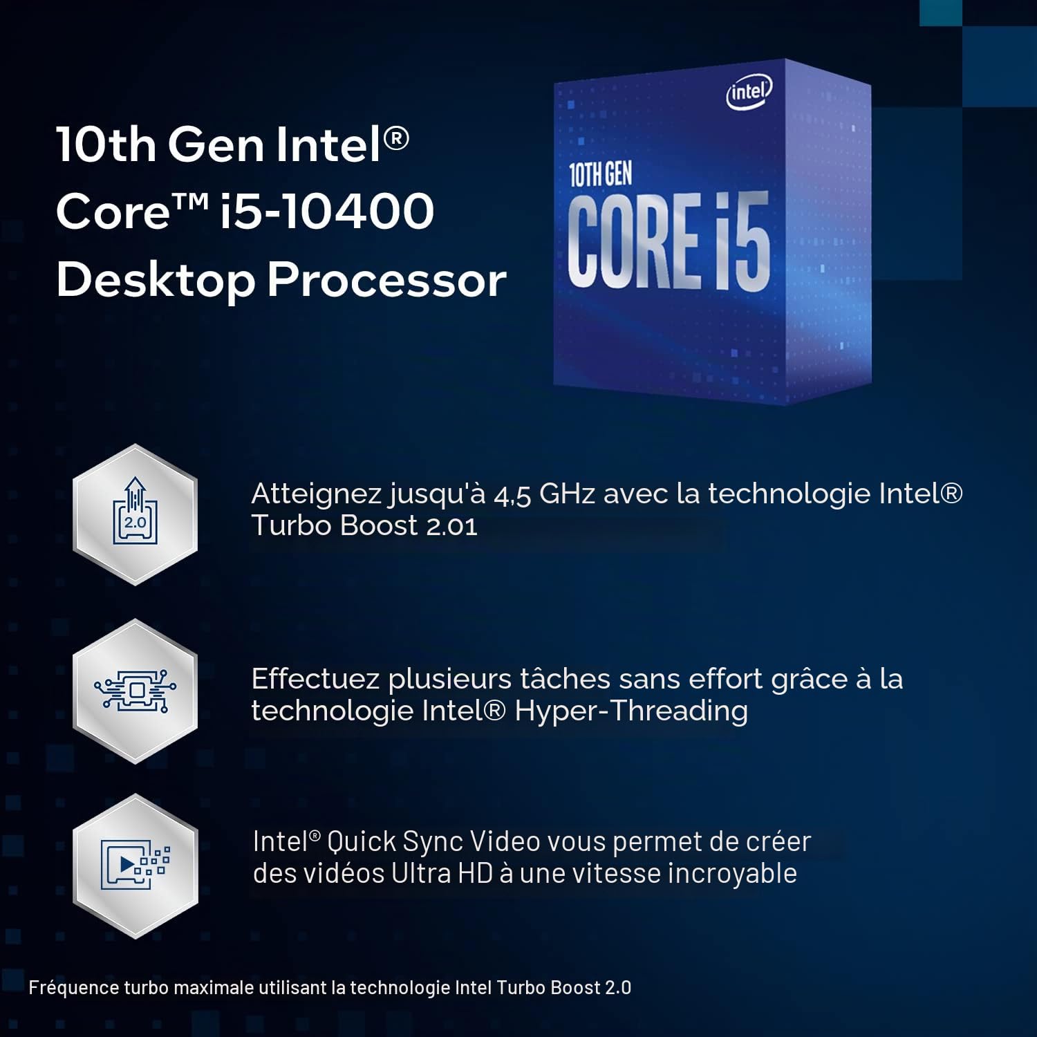 Intel® Core™ i5-10400 Processeur pour PC de Bureau, 6 cœurs jusqu'à 4,3 GHz, LGA1200 (chipset Intel® série 400) 65 W