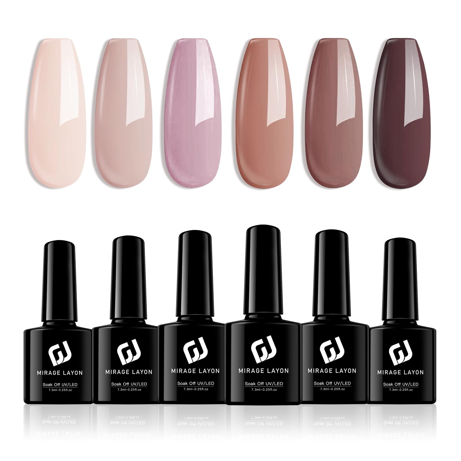 MIRAGE LAYON Gel Nail Polish Set 6 Colors Milky White Nude Pink Gel Polish Set All Seasons Soak Off Nail Polish Art Manicure DIY Home Gift for Woman