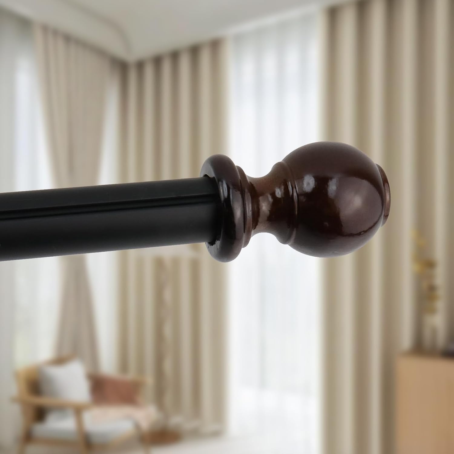 T Tulead Brown Curtain Rod Finials 1.14 Inch Inner Diameter 4PCS | Screw on Curtain Rod End Caps, Wooden Drapery Rod Finals, Bed Post Finials